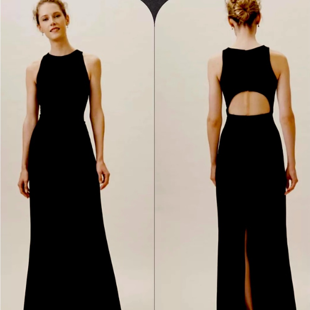 BHLDN Nira Black Crepe Open Back Sleeveless Maxi Gown 10